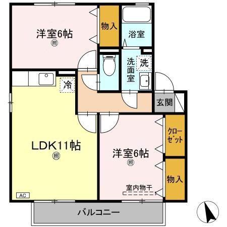 ハートランドウィルモア(2LDK/2階)の間取り写真