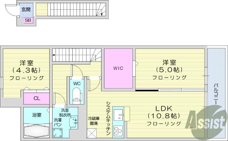 D-ROOMルポ(2LDK/2階)の間取り写真