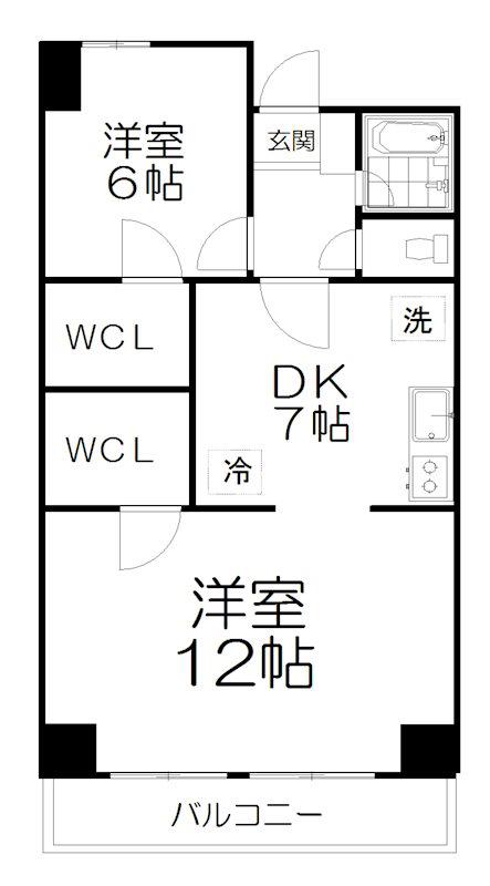 二軒茶屋グランドハイツ(2DK/3階)の間取り写真