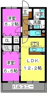 デューク筑紫野(2LDK/2階)の間取り写真