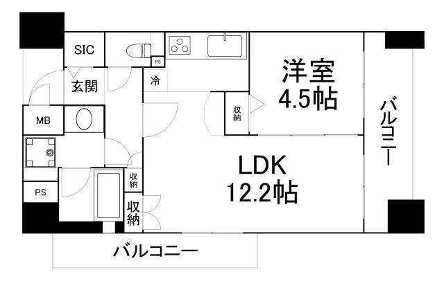 クラウンハイム上町台セントラルカーサ(1LDK/7階)の間取り写真