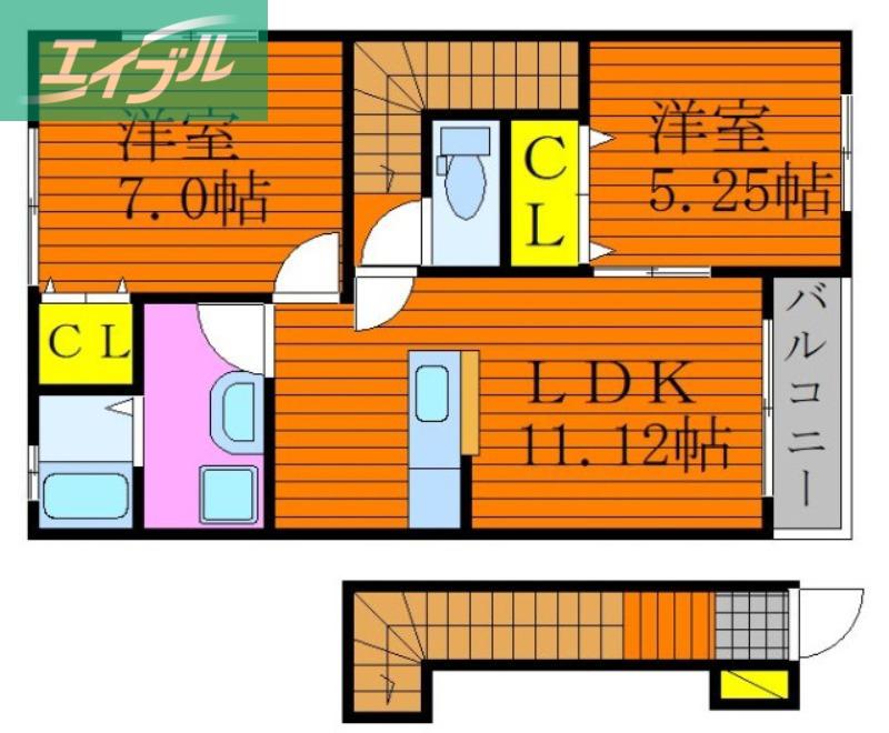 オレンジコート・T(2LDK/2階)の間取り写真