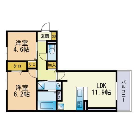 ミルキーウェイ A棟(2LDK/2階)の間取り写真