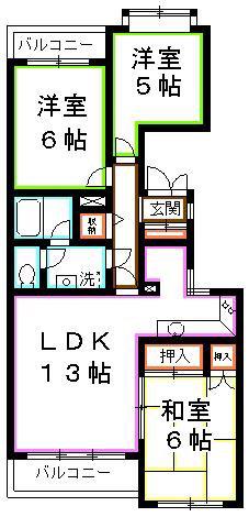 カサ・デ高井戸(3LDK/1階)の間取り写真