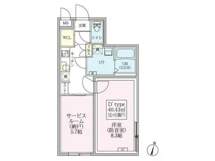 防音マンション スカイラシクラス武蔵関(1SK/5階)の間取り写真