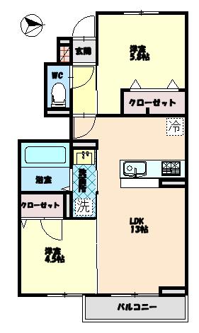 オリエンタルコート南田宮(2LDK/1階)の間取り写真