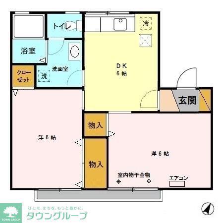 プリムヴェールファイヴ(2DK/2階)の間取り写真