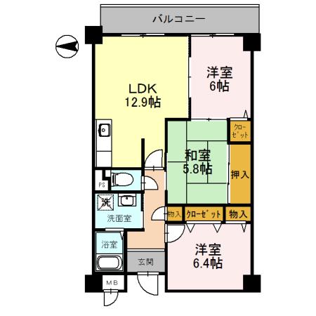 グレース門戸荘(3LDK/5階)の間取り写真