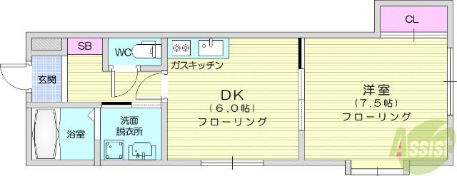 ホワイトヴィラ飯野坂2(1DK/1階)の間取り写真