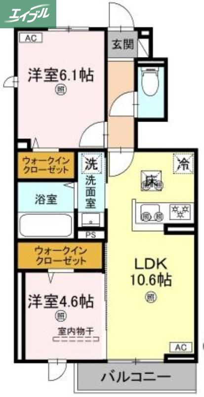 フォーゲルセレーノ A棟(2LDK/1階)の間取り写真