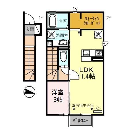 ラスール B棟(1LDK/2階)の間取り写真