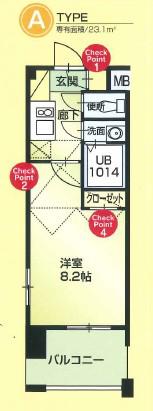 60 V-TOWER天神(1K/5階)の間取り写真