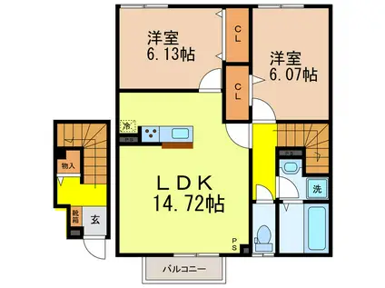 コンフォートヴィレッジII(2LDK/2階)の間取り写真