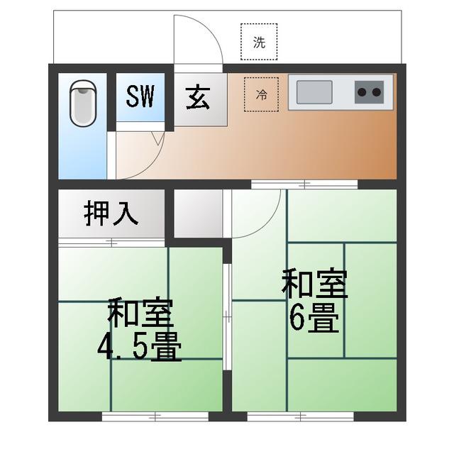 黒部荘B(2K/1階)の間取り写真