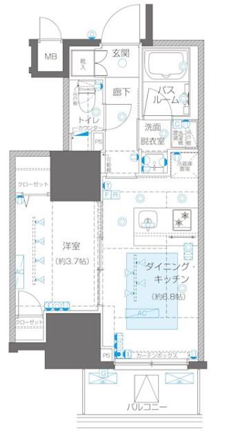 ZOOM信濃町(1DK/10階)の間取り写真