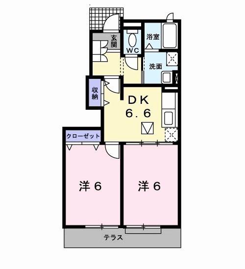 ウィンズサン II(2DK/1階)の間取り写真