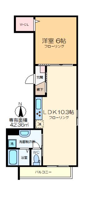 カーサOZアザレア(1LDK/2階)の間取り写真