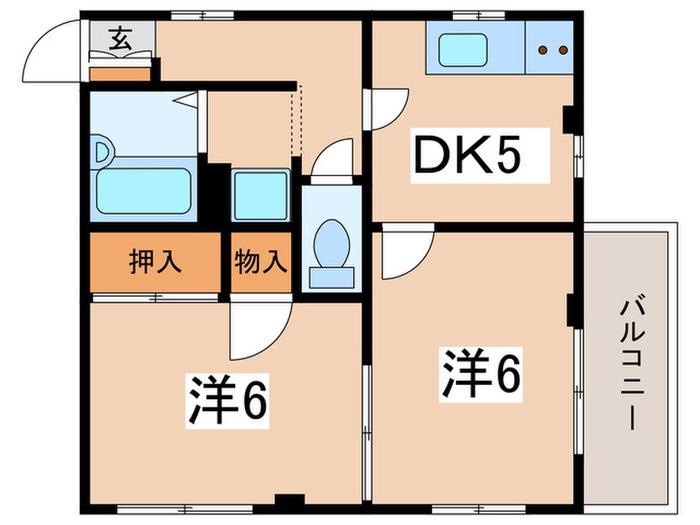 シャロームI(2DK/2階)の間取り写真