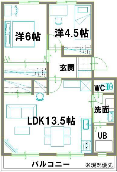 マンションサングリーン(2LDK/1階)の間取り写真