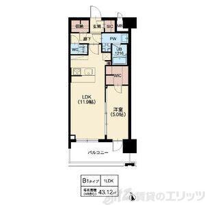 リッツ新大阪プレミアム(1LDK/8階)の間取り写真