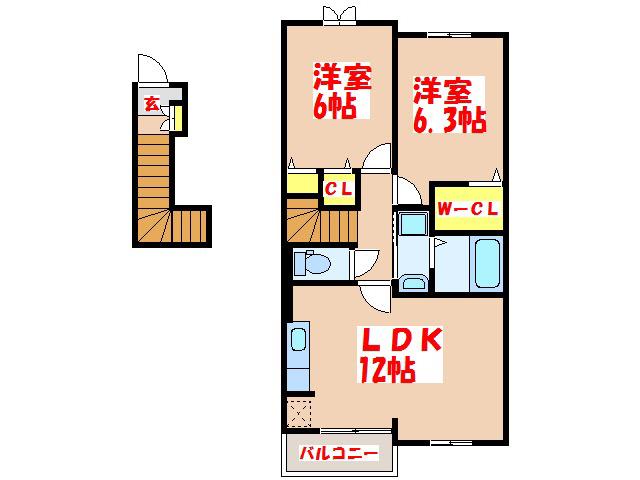グラースメゾン・イサ(2LDK/2階)の間取り写真