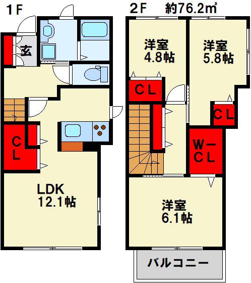 REFIANT到津(3LDK/1階)の間取り写真