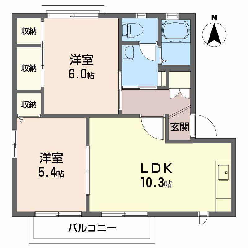 バリュージュ新須賀 B棟(2LDK/2階)の間取り写真