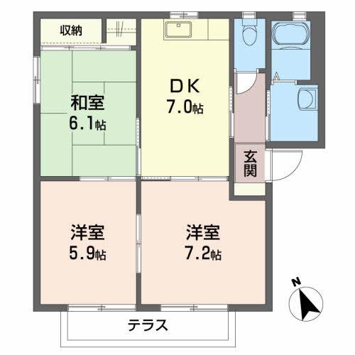 グリーンパーク結城(3DK/1階)の間取り写真