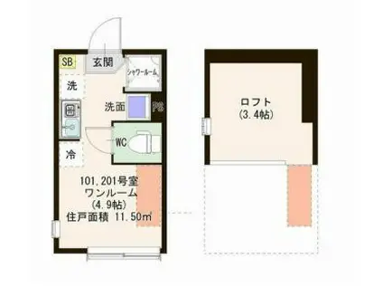 ハーモニーテラス・GRATII中板橋(ワンルーム/2階)の間取り写真