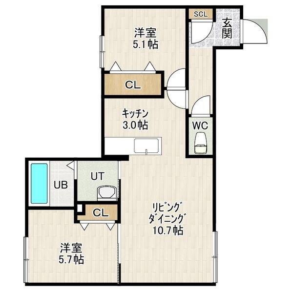 LAND大谷地(2LDK/4階)の間取り写真
