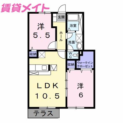 夢が丘ガーデンハイツII(2LDK/1階)の間取り写真