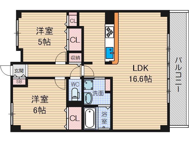 ネオコート上土室(2LDK/3階)の間取り写真