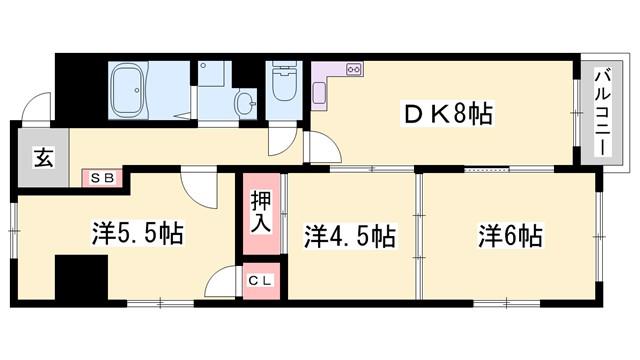 野里寺町中村コーポ(3DK/5階)の間取り写真