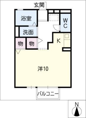 名鉄豊田線 赤池駅(愛知) バス乗車時間：23分 最寄りバス停で下車 徒歩3分 2階建 築24年(ワンルーム/2階)の間取り写真