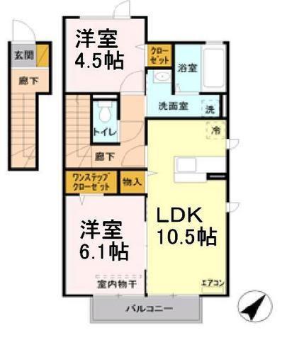 ローズヒル(2LDK/2階)の間取り写真