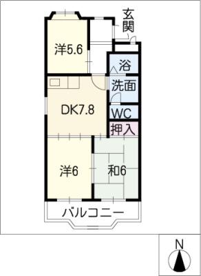 カーム桜作(2LDK/2階)の間取り写真