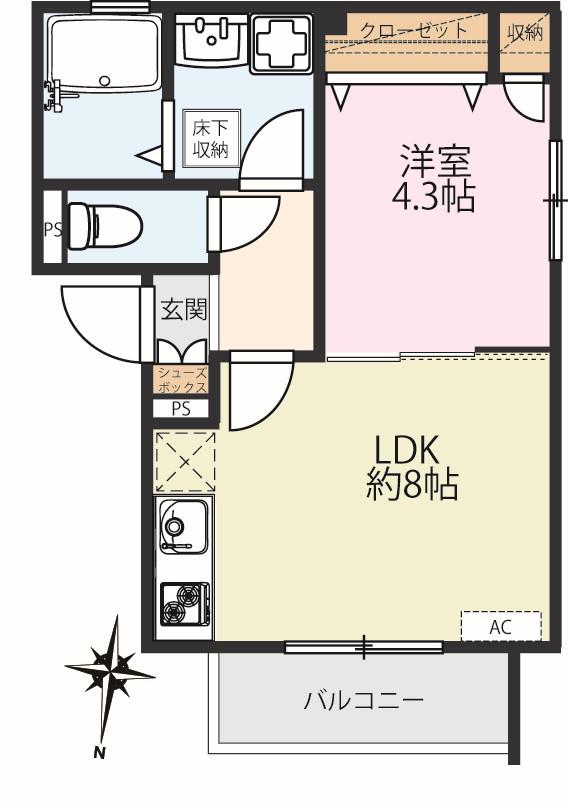 ル・ヴィラージュ北小岩(1LDK/1階)の間取り写真