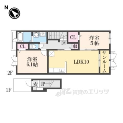 ボンヌ・ジュルネ(2LDK/2階)の間取り写真