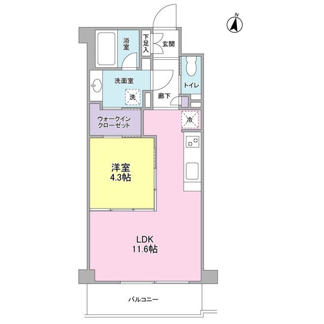 ディアレンス高島台(1LDK/5階)の間取り写真