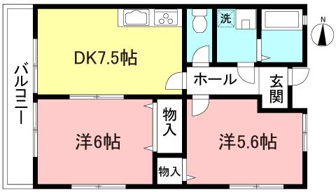 オデッセイV(2DK/1階)の間取り写真