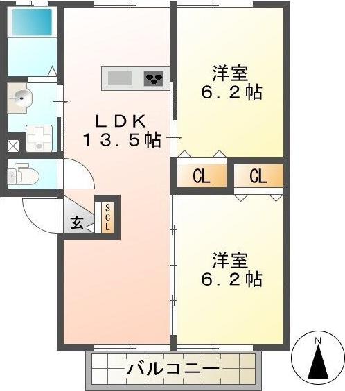 RENO MASION四日市 B(2LDK/2階)の間取り写真