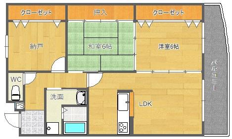 カルム千里山土井(2SLDK/2階)の間取り写真