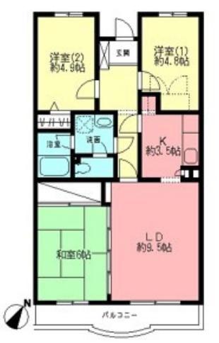 ソシア東橋本(3LDK/1階)の間取り写真