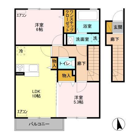 スパローハウス六番舘 A棟(2LDK/2階)の間取り写真