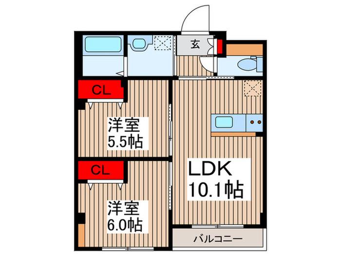  草加市花栗マンション(2LDK/3階)の間取り写真