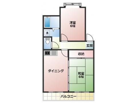 エレガンスヴィラ清武(2DK/1階)の間取り写真