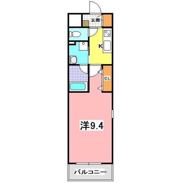 ヴィラージュ魚住(1K/3階)の間取り写真