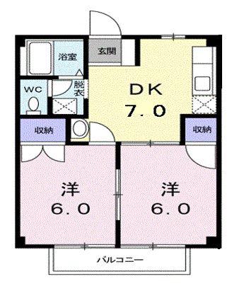 ニューシティ大原(2DK/1階)の間取り写真