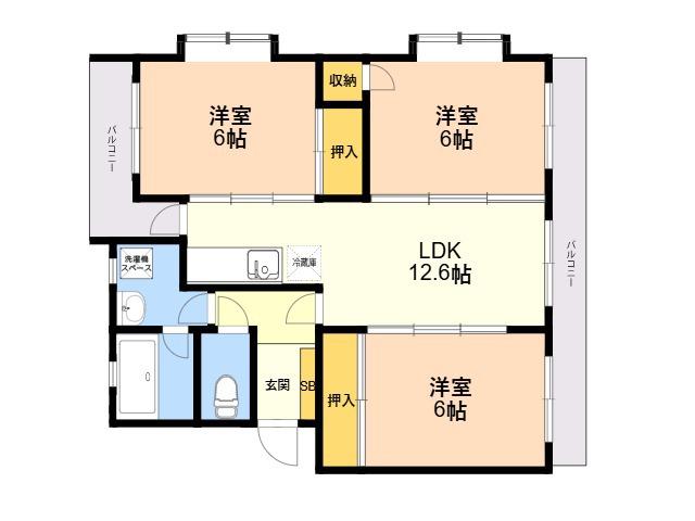 カームヒルズ板付(3LDK/4階)の間取り写真