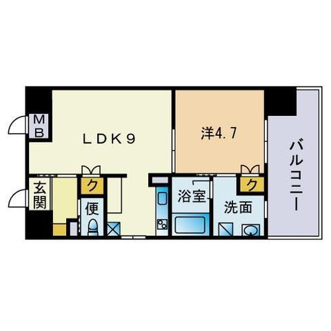 アーバンローズ薬院(1LDK/9階)の間取り写真